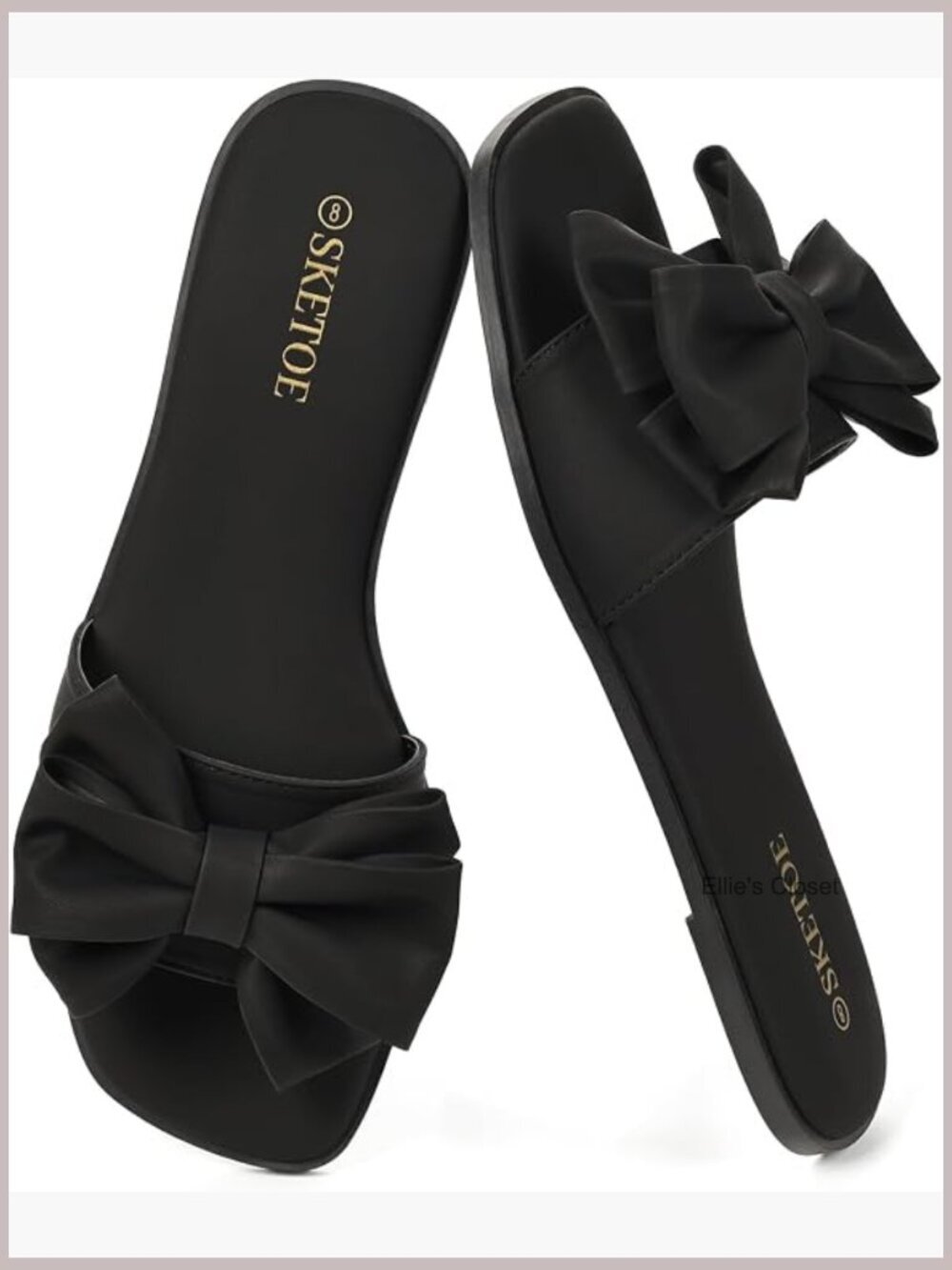 Women's Bow Flat Sandals Square Toe Slide Sandals Comfortable Slip On